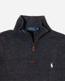 RL Dark Charcoal Half-Zip Sweater & White Logo (M)