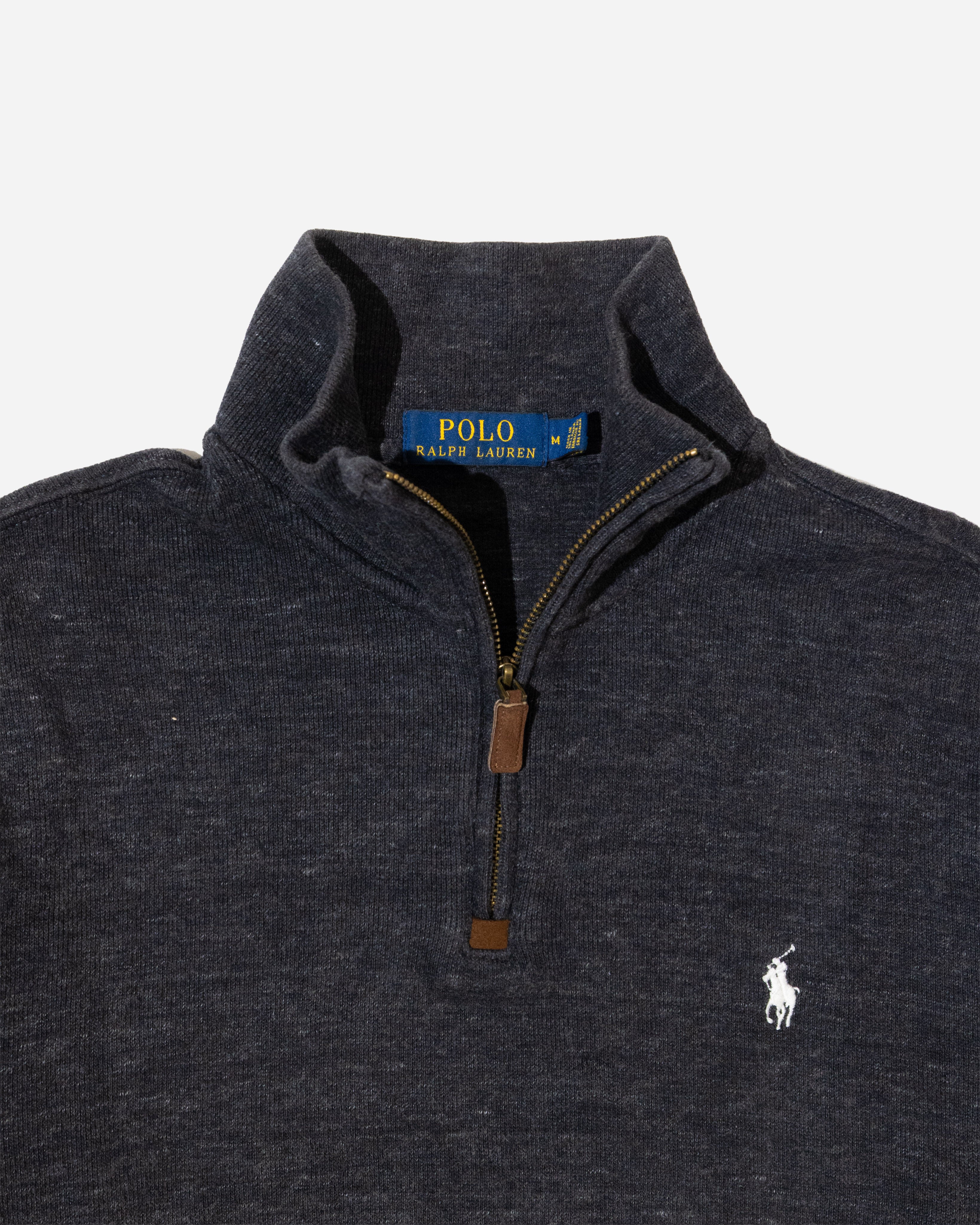 RL Dark Charcoal Half-Zip Sweater & White Logo (M)
