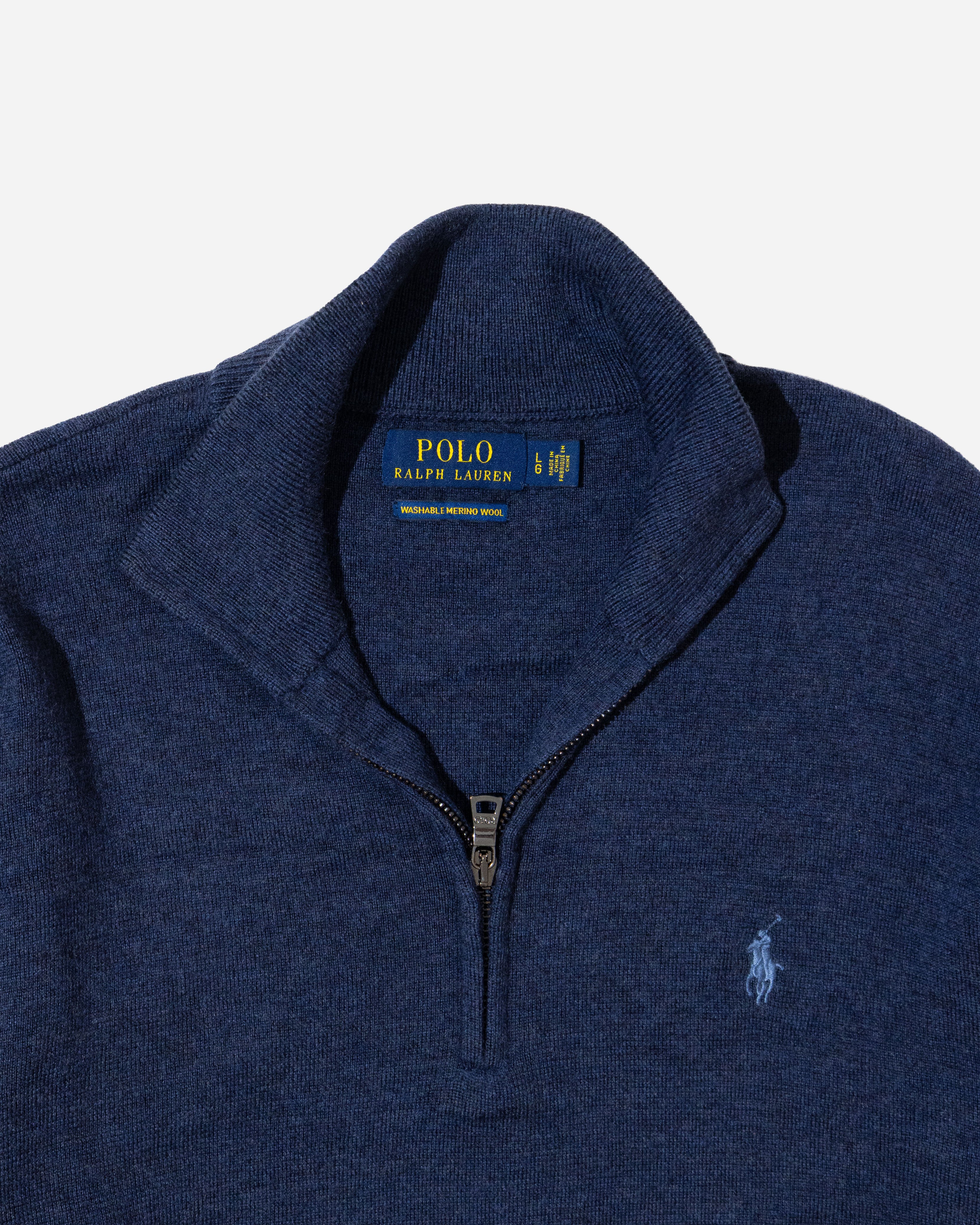 RL Navy Half-Zip Sweater & Light Blue Logo (L)