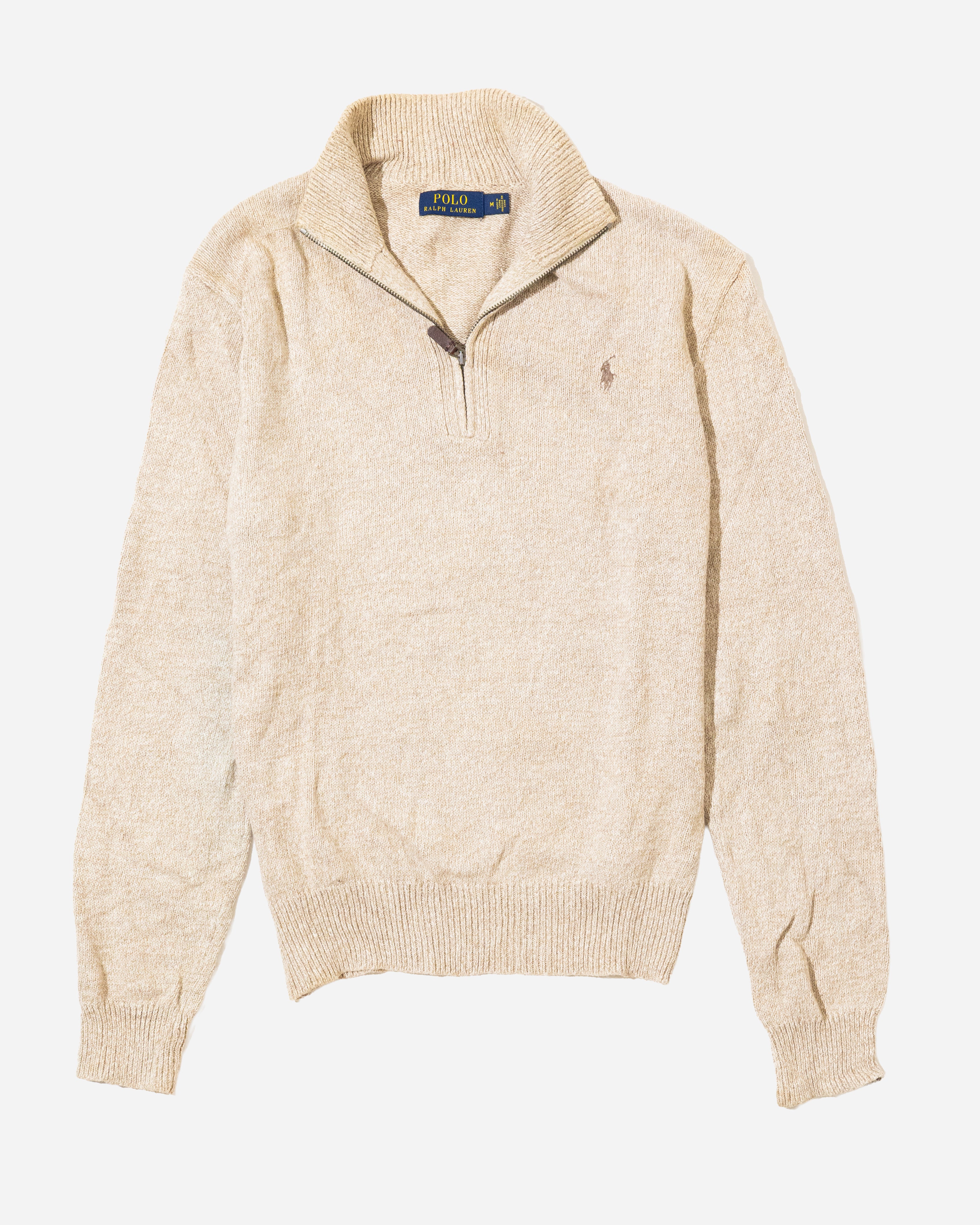 RL Light brown Half-Zip Sweater & Tonal Logo (M)