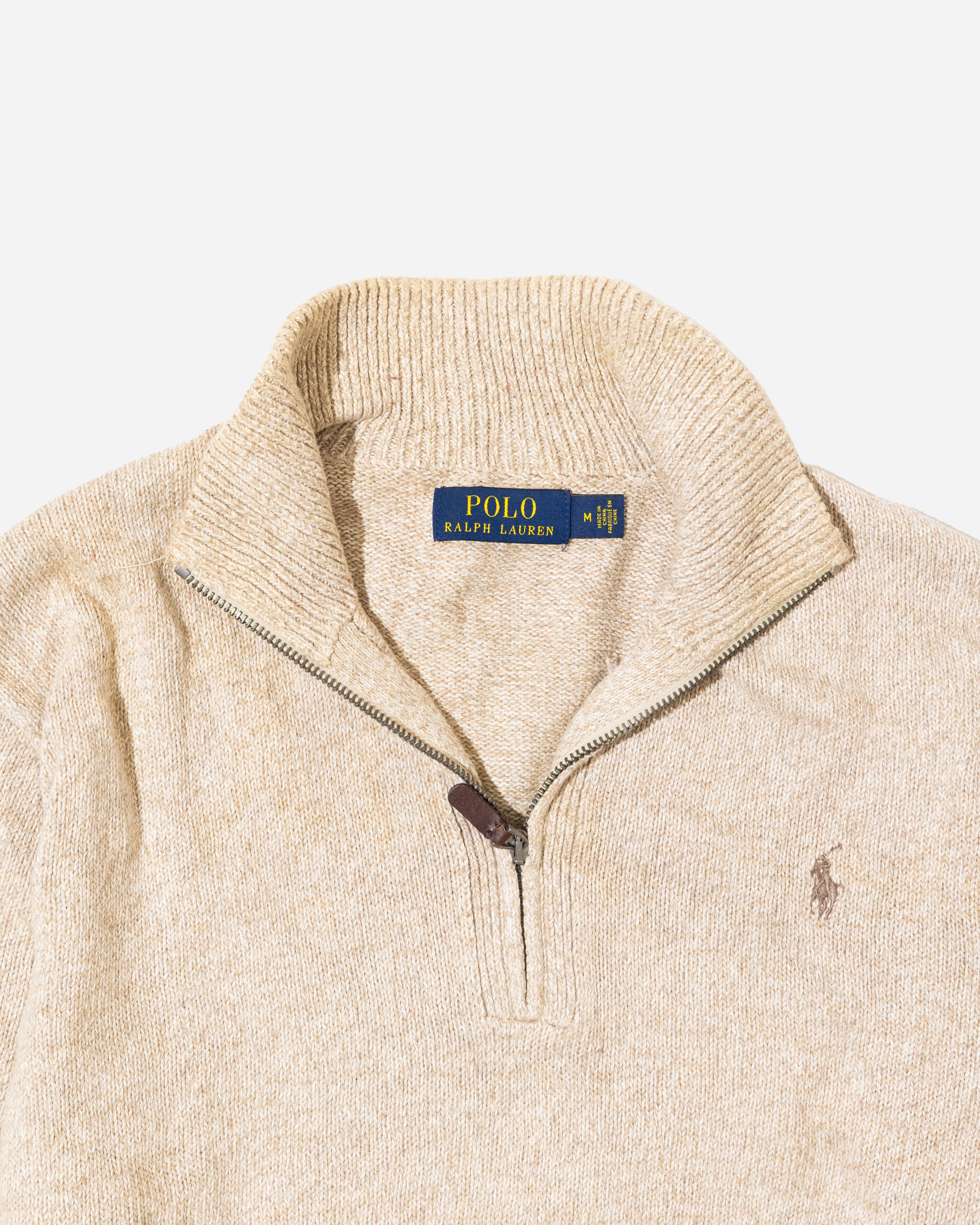RL Light brown Half-Zip Sweater & Tonal Logo (M)