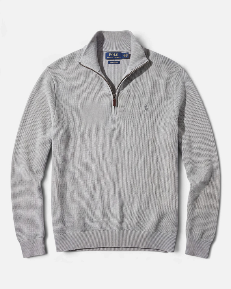 סריג חצי רוכסן אפור בהיר לוגו אפור Polo Ralph Lauren