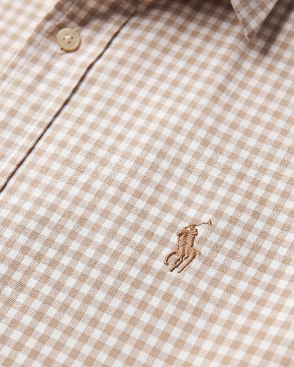 מכופתרת כותנה משבצות חום-לבן לוגו חום Polo Ralph Lauren
