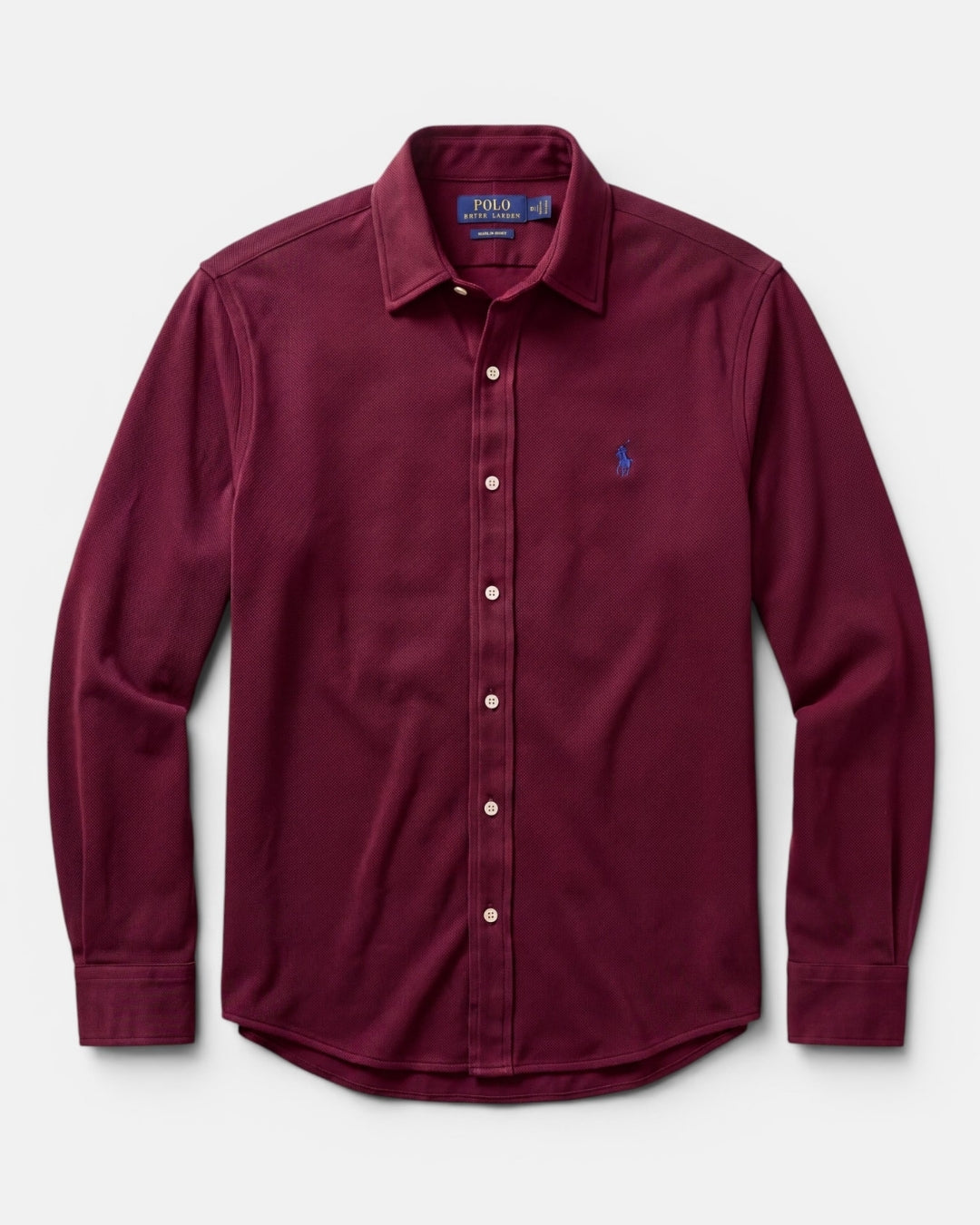 מכופתרת משי עבה בד פיקה בורדו לוגו נייבי Polo Ralph Lauren
