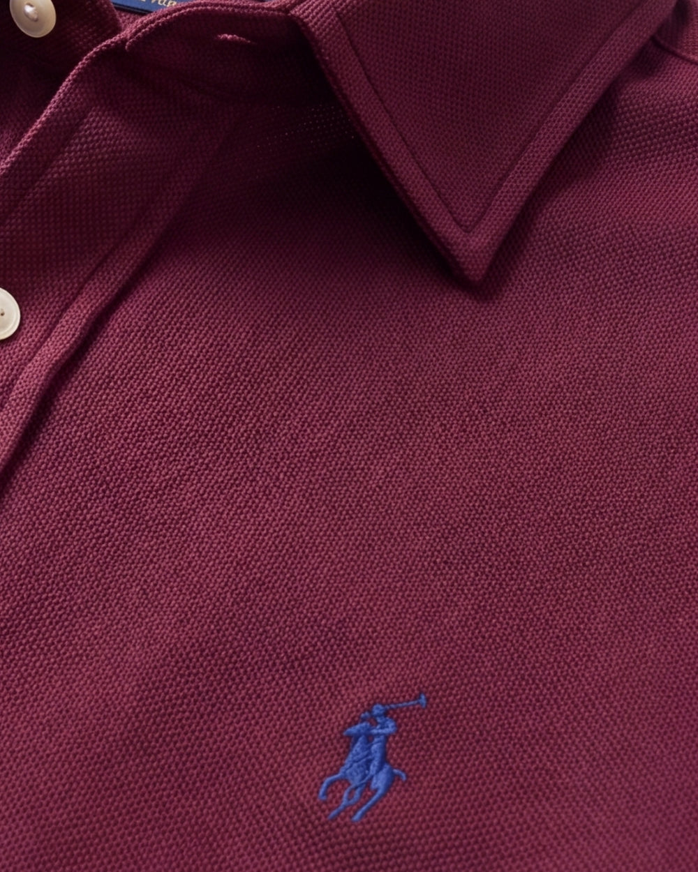 מכופתרת משי עבה בד פיקה בורדו לוגו נייבי Polo Ralph Lauren