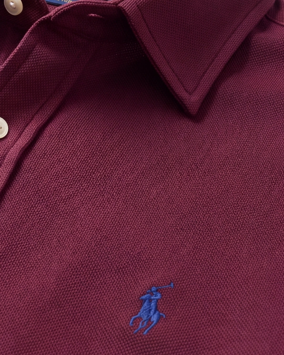 מכופתרת משי עבה בד פיקה בורדו לוגו נייבי Polo Ralph Lauren