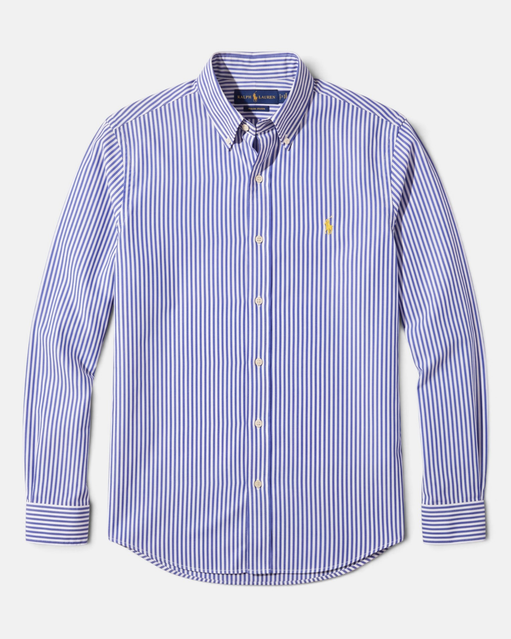 מכופתרת כותנה פופלין פסים לבן-סגול לוגו זהב Polo Ralph Lauren