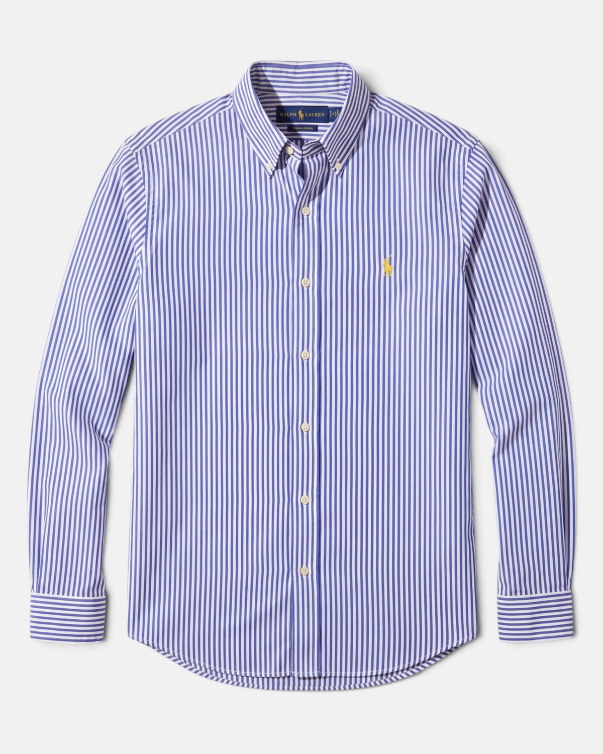 מכופתרת כותנה פופלין פסים לבן-סגול לוגו זהב Polo Ralph Lauren
