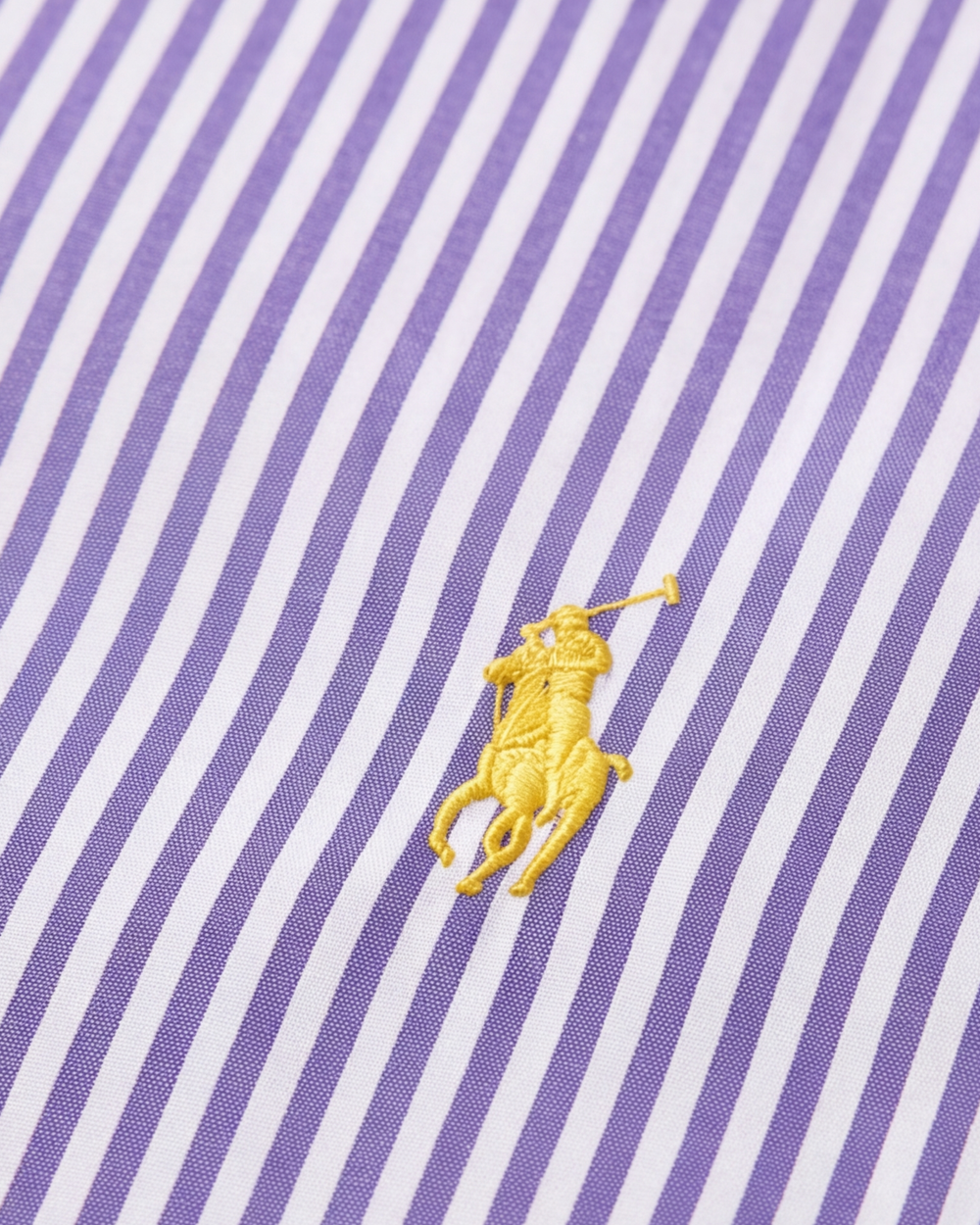 מכופתרת כותנה פופלין פסים לבן-סגול לוגו זהב Polo Ralph Lauren