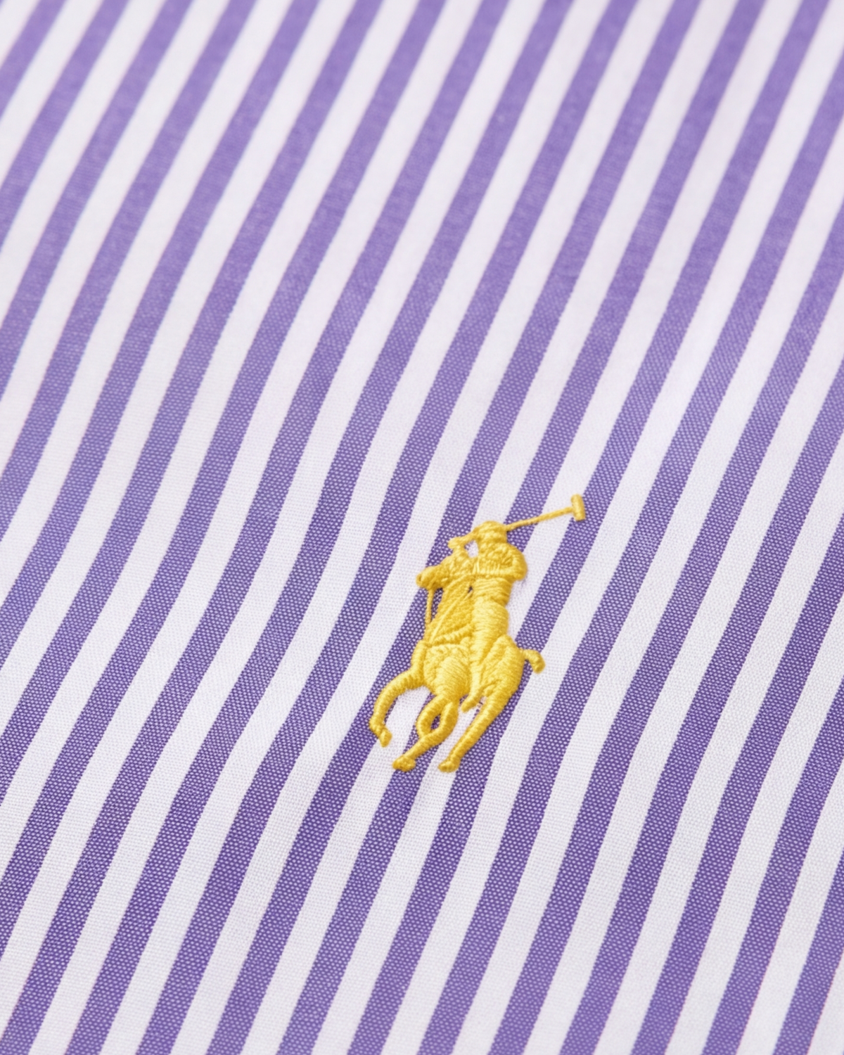 מכופתרת כותנה פופלין פסים לבן-סגול לוגו זהב Polo Ralph Lauren