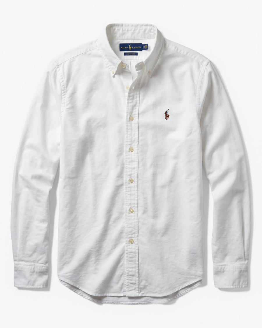 מכופתרת אוקספורד לבנה לוגו צבעוני Polo Ralph Lauren