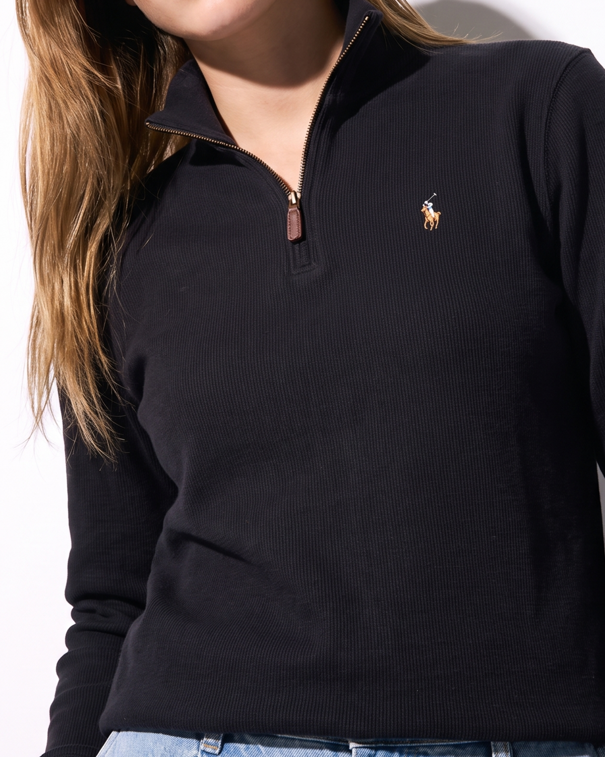 סריג חצי רוכסן שחור לוגו צבעוני Polo Ralph Lauren