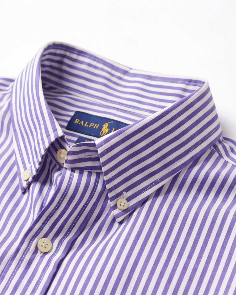 מכופתרת כותנה פופלין פסים לבן-סגול לוגו זהב Polo Ralph Lauren