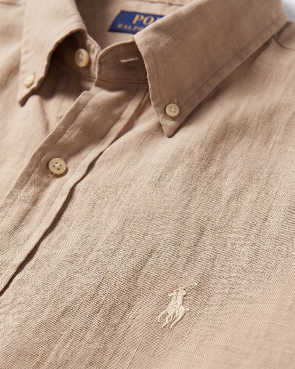 מכופתרת פשתן בז׳ לוגו שמנת Polo Ralph Lauren