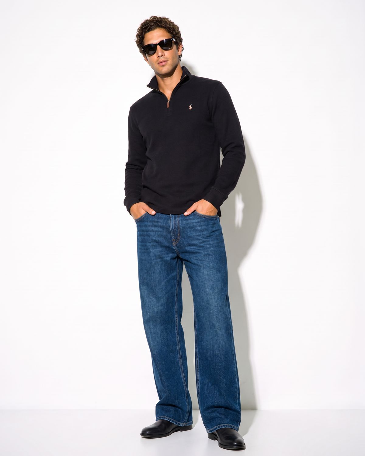 סריג חצי רוכסן שחור לוגו צבעוני Polo Ralph Lauren