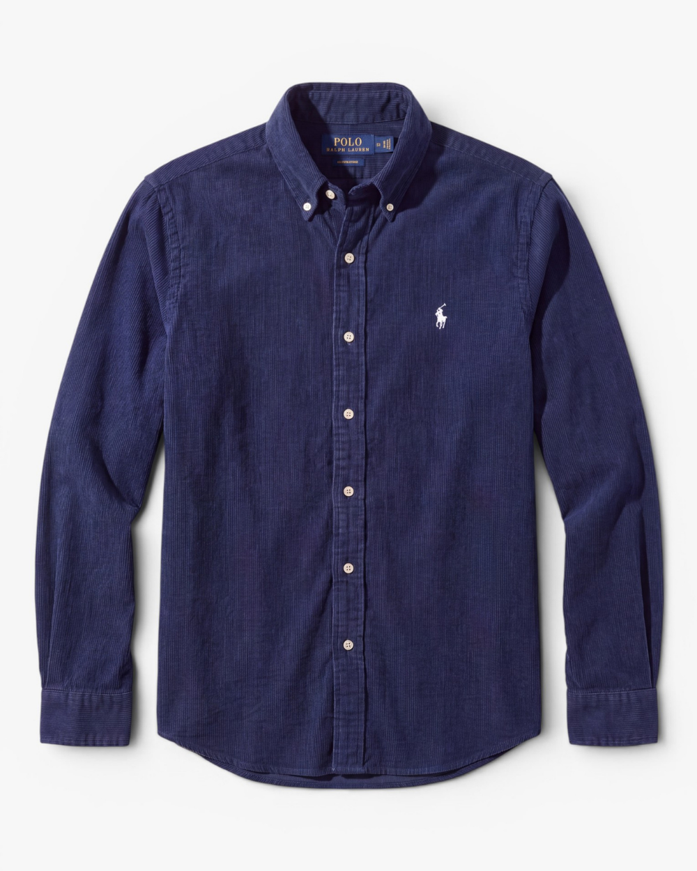 מכופתרת כותנה בד רך פסים כחולים לוגו לבן Polo Ralph Lauren