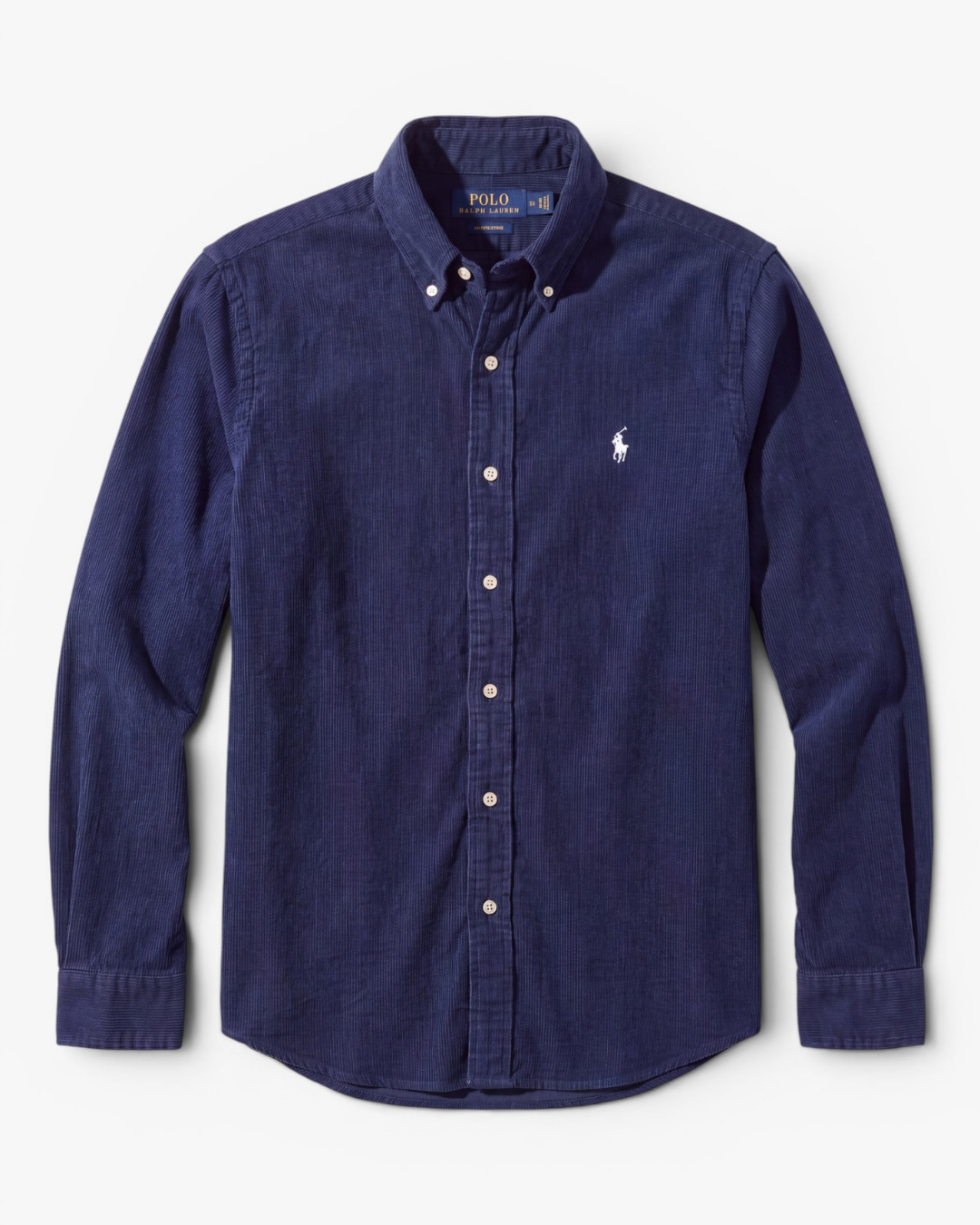 מכופתרת כותנה בד רך פסים כחולים לוגו לבן Polo Ralph Lauren
