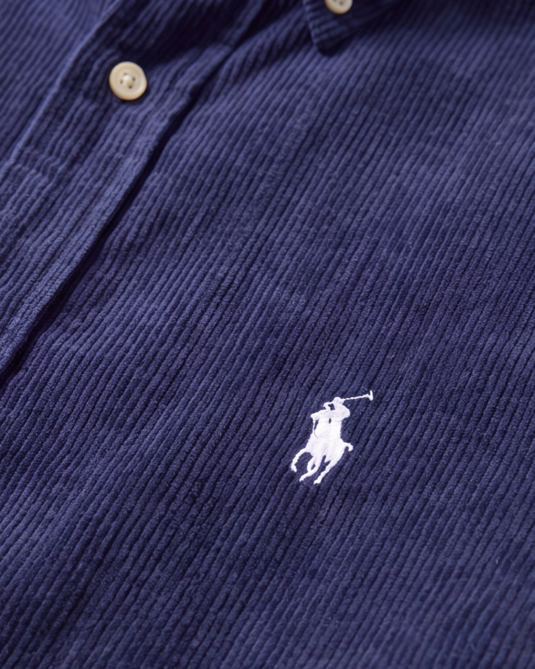 מכופתרת כותנה בד רך פסים כחולים לוגו לבן Polo Ralph Lauren