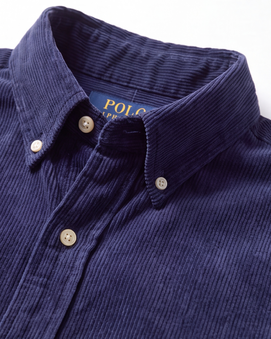 מכופתרת כותנה בד רך פסים כחולים לוגו לבן Polo Ralph Lauren