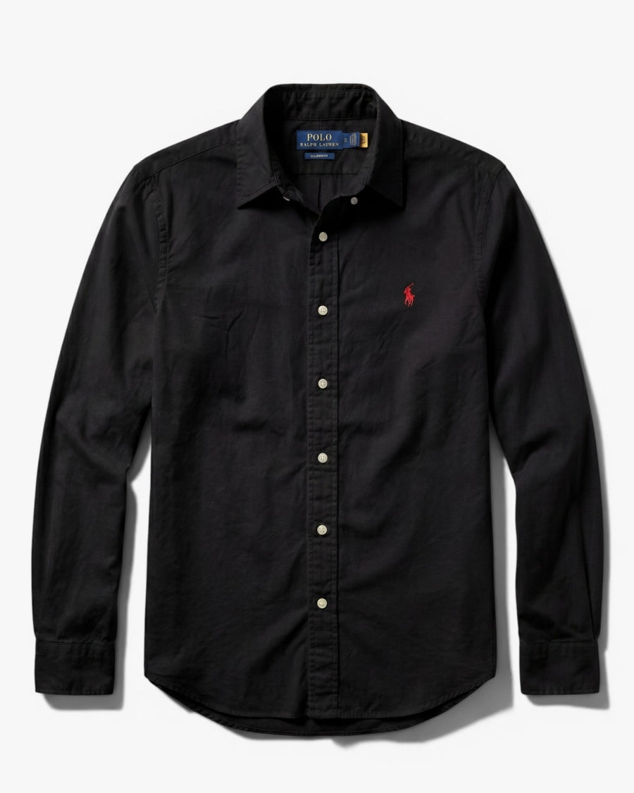 מכופתרת אוקספורד שחורה לוגו אדום Polo Ralph Lauren