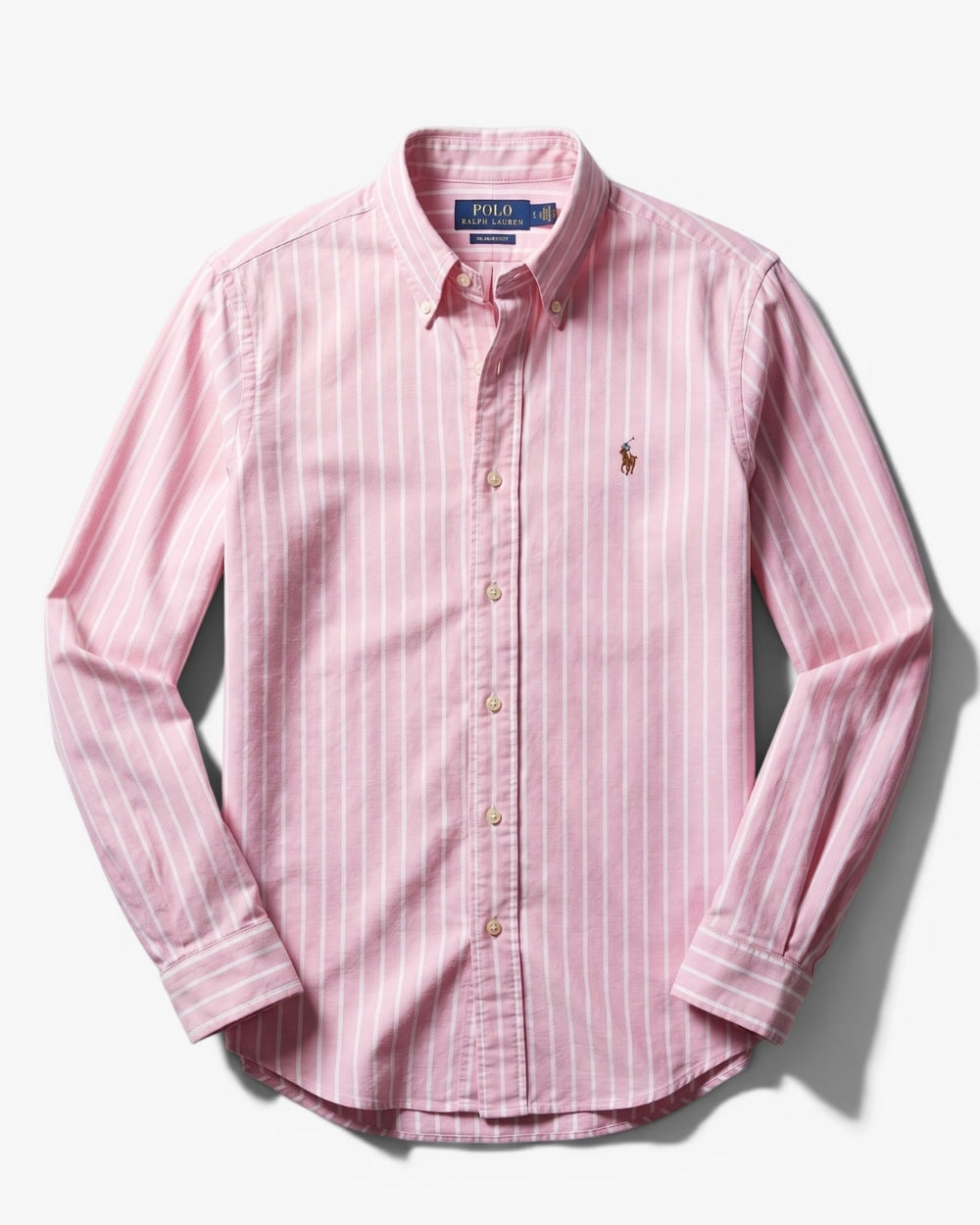 מכופתרת אוקספורד פסים לבן-ורוד לוגו צבעוני Polo Ralph Lauren