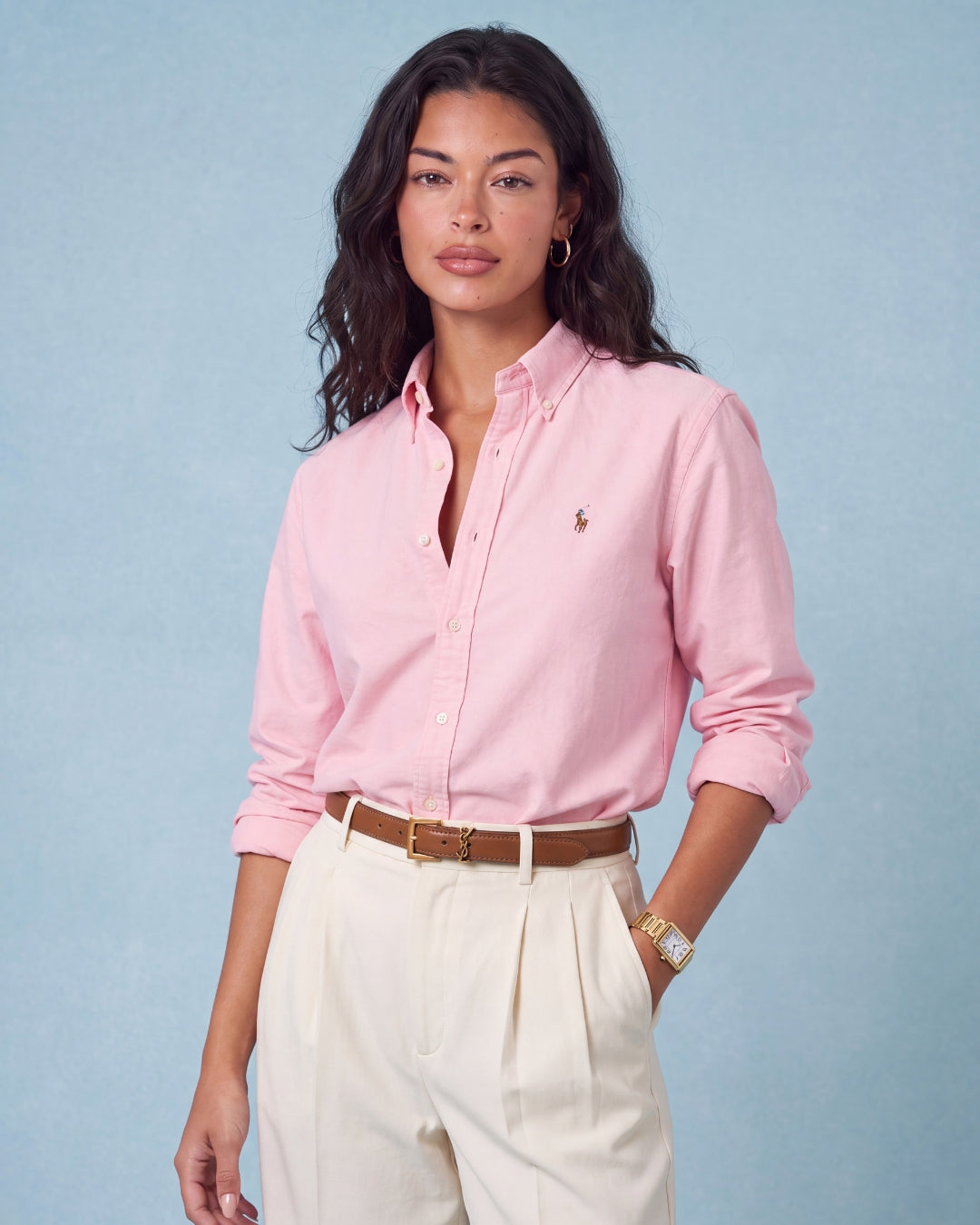 מכופתרת אוקספורד ורודה לוגו צבעוני Polo Ralph Lauren