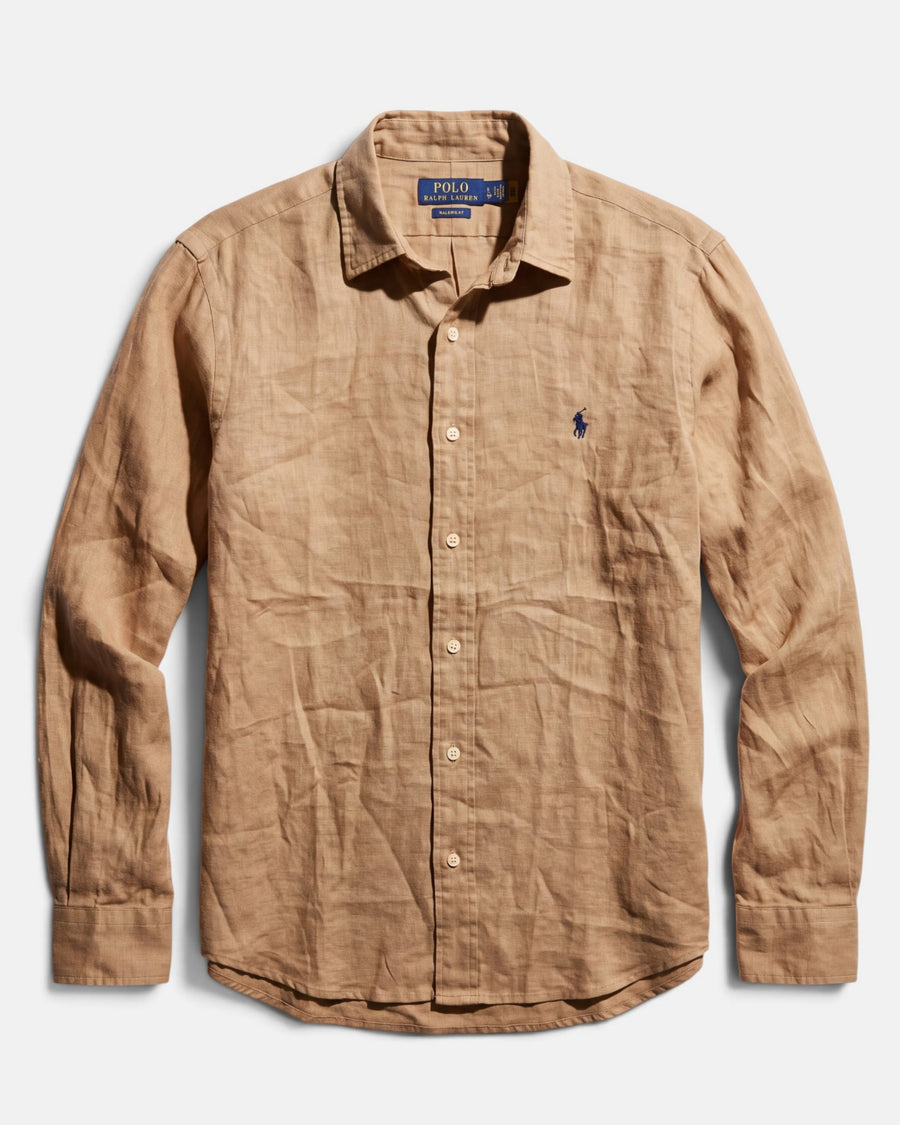 מכופתרת פשתן חום קפה לוגו נייבי Polo Ralph Lauren