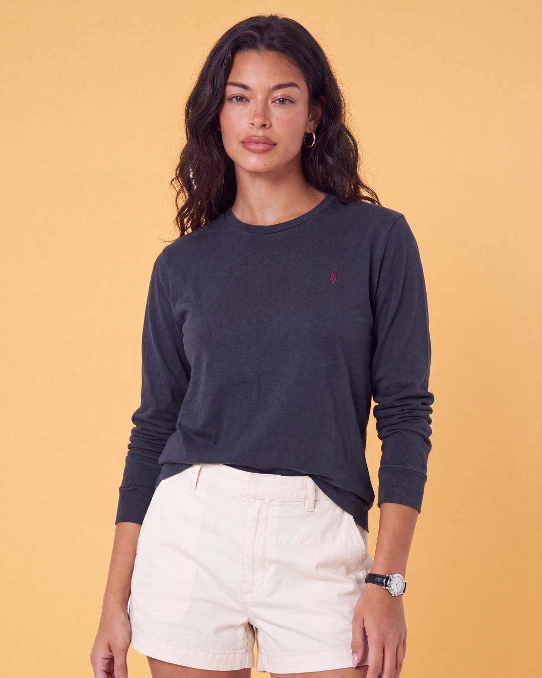 חולצה ארוכה אפור שחור לוגו בורדו Polo Ralph Lauren