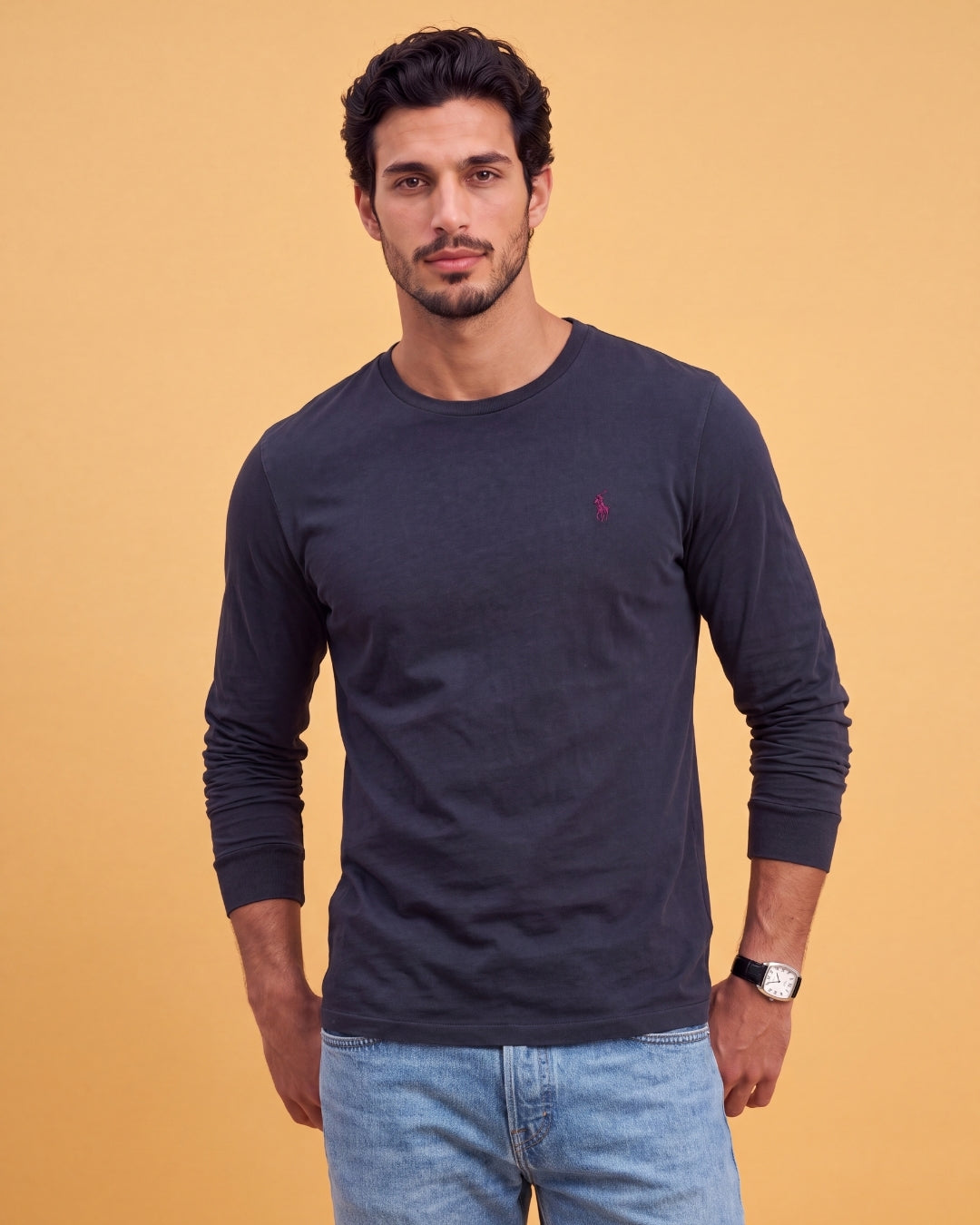 חולצה ארוכה אפור שחור לוגו בורדו Polo Ralph Lauren