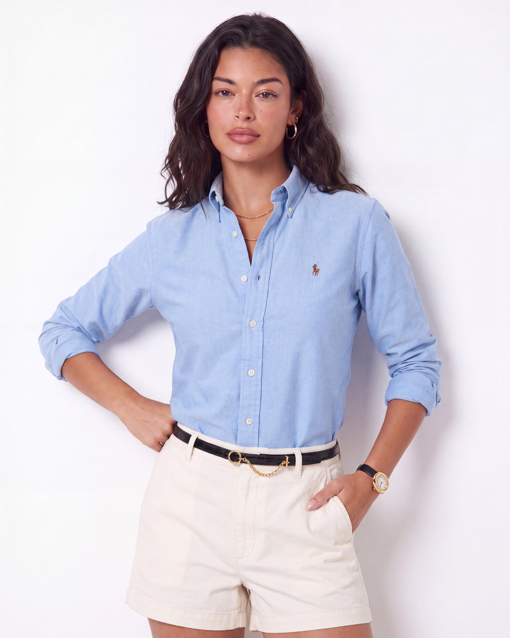 מכופתרת כותנה תכלת לוגו צבעוני Polo Ralph Lauren