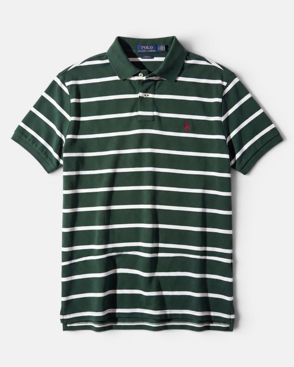 חולצת פולו כותנה פסים לבן-ירוק לוגו אדום Polo Ralph Lauren