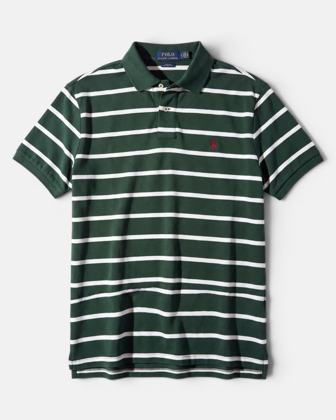 חולצת פולו כותנה פסים לבן-ירוק לוגו אדום Polo Ralph Lauren
