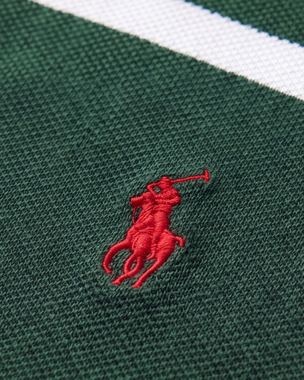 חולצת פולו כותנה פסים לבן-ירוק לוגו אדום Polo Ralph Lauren