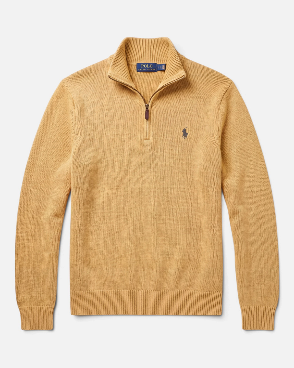 סריג חצי רוכסן חום חרדל לוגו אפור Polo Ralph Lauren