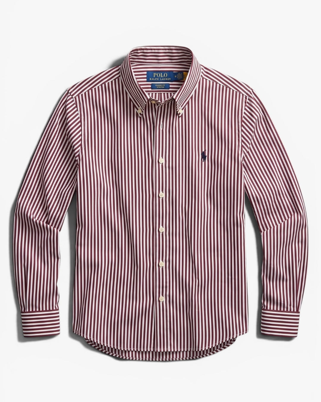 מכופתרת כותנה פסים לבן-בורדו לוגו נייבי Polo Ralph Lauren