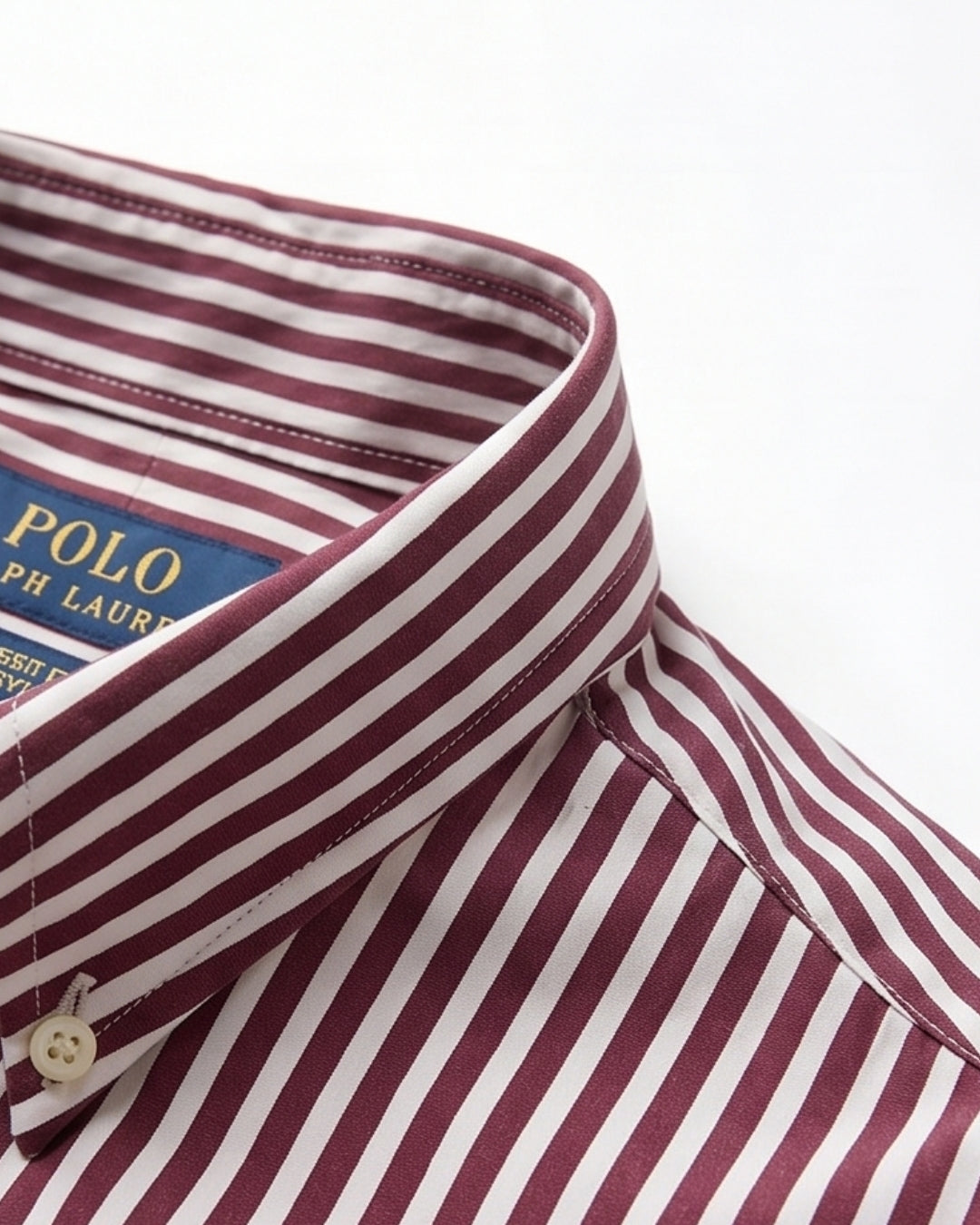 מכופתרת כותנה פסים לבן-בורדו לוגו נייבי Polo Ralph Lauren