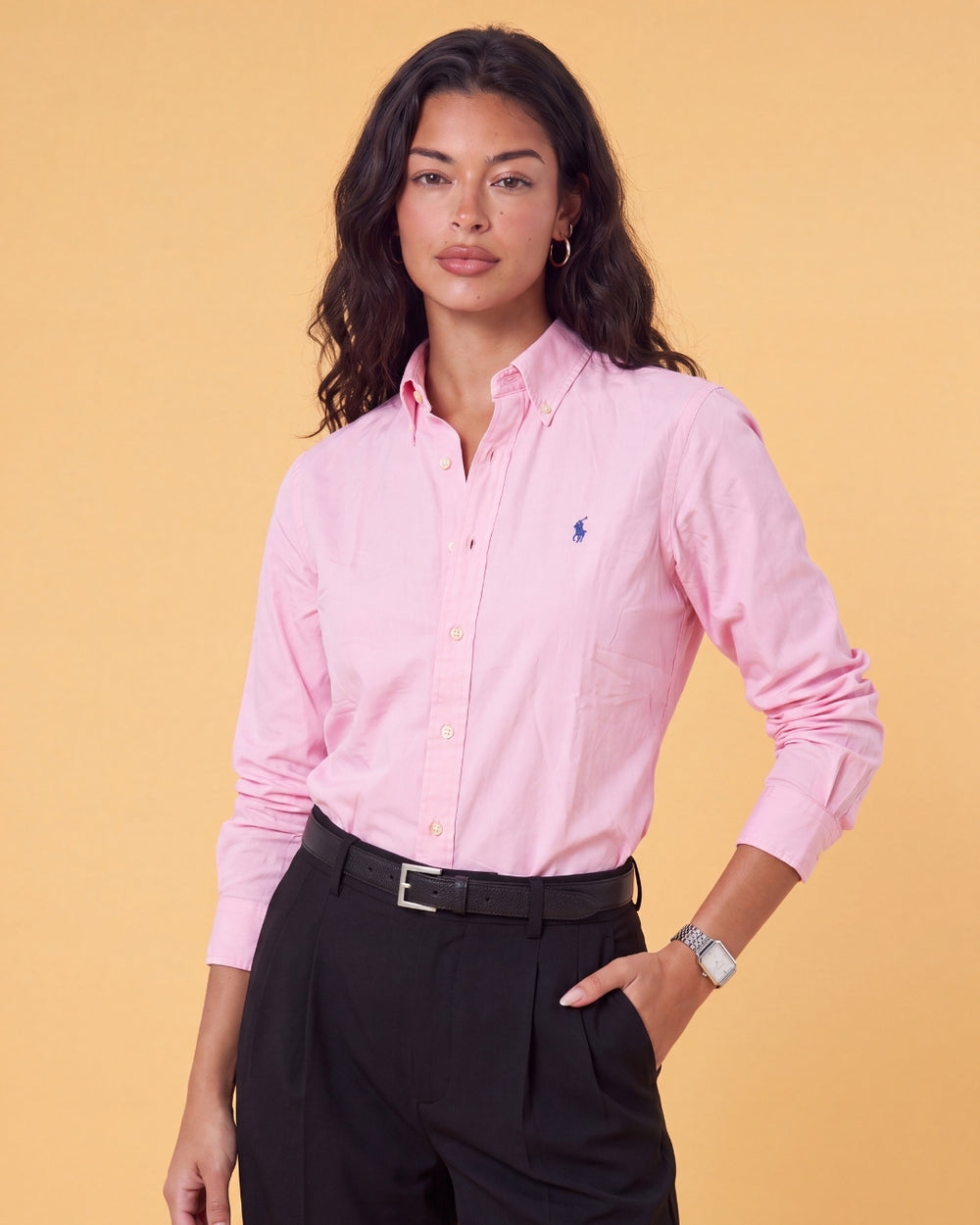 מכופתרת פופלין ורודה לוגו נייבי Polo Ralph Lauren