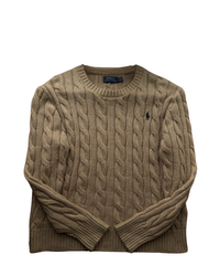 ‏RL Brown & Navy Logo Cable Knit Sweater
