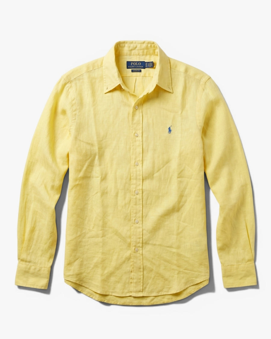 מכופתרת פשתן צהובה לוגו תכלת Polo Ralph Lauren