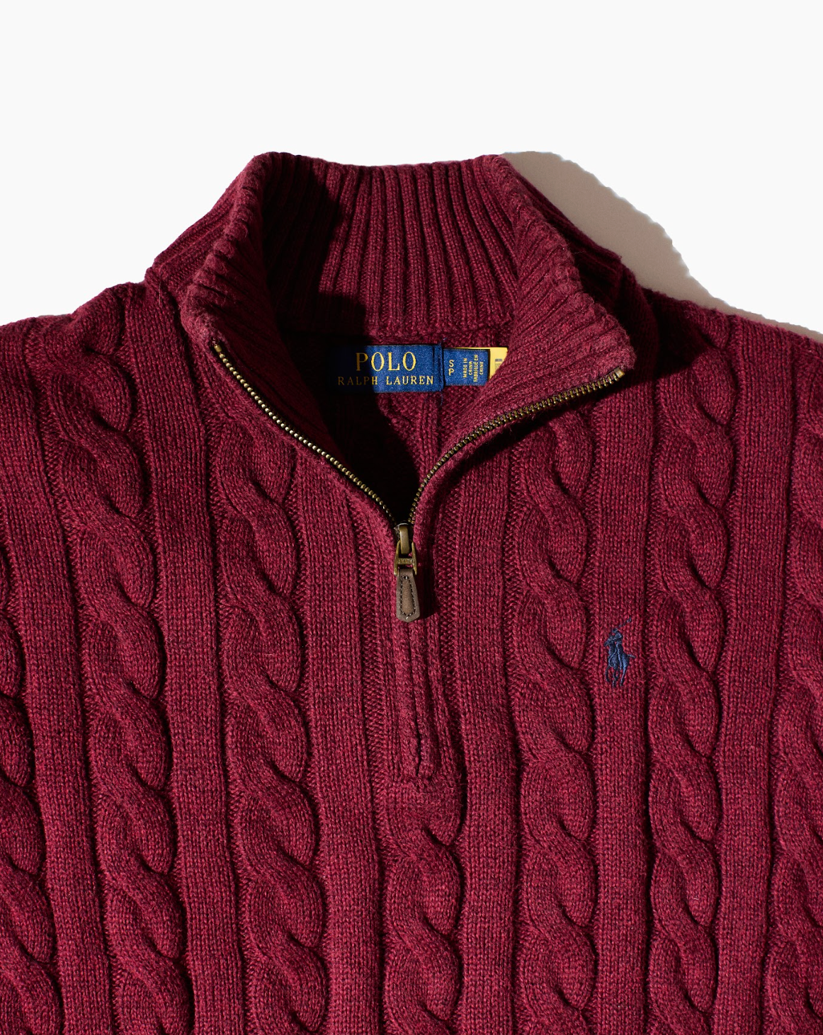 RL Bordeaux & Navy Logo Cable Knit Half-Zip