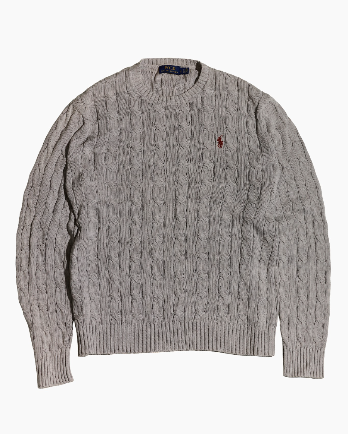 RL Grey Cable Knit Sweater & Red Logo