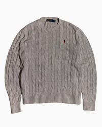 RL Grey Cable Knit Sweater & Red Logo
