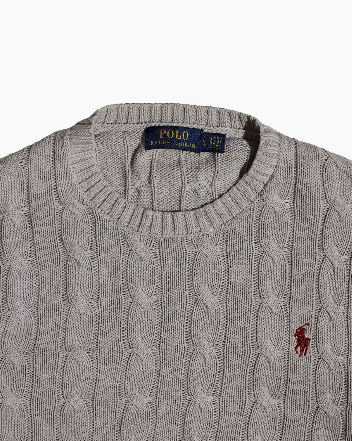RL Grey Cable Knit Sweater & Red Logo