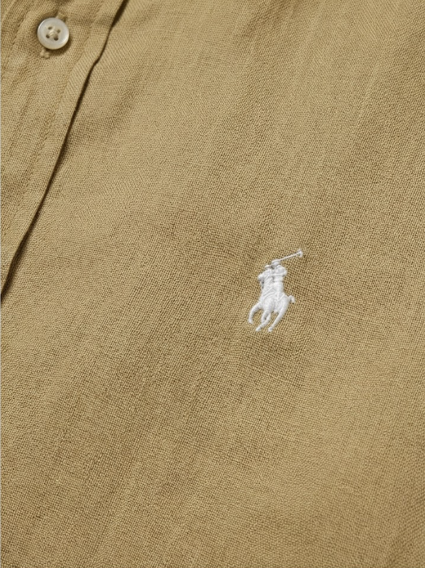 מכופתרת פשתן חום בהיר לוגו לבן Polo Ralph Lauren