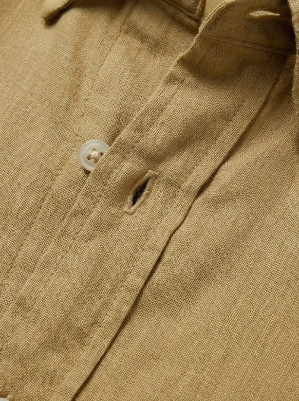 מכופתרת פשתן חום בהיר לוגו לבן Polo Ralph Lauren