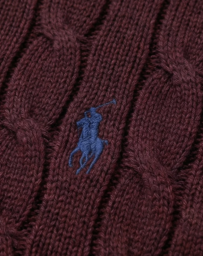 סריג צמות בורדו מכותנה Polo Ralph Lauren