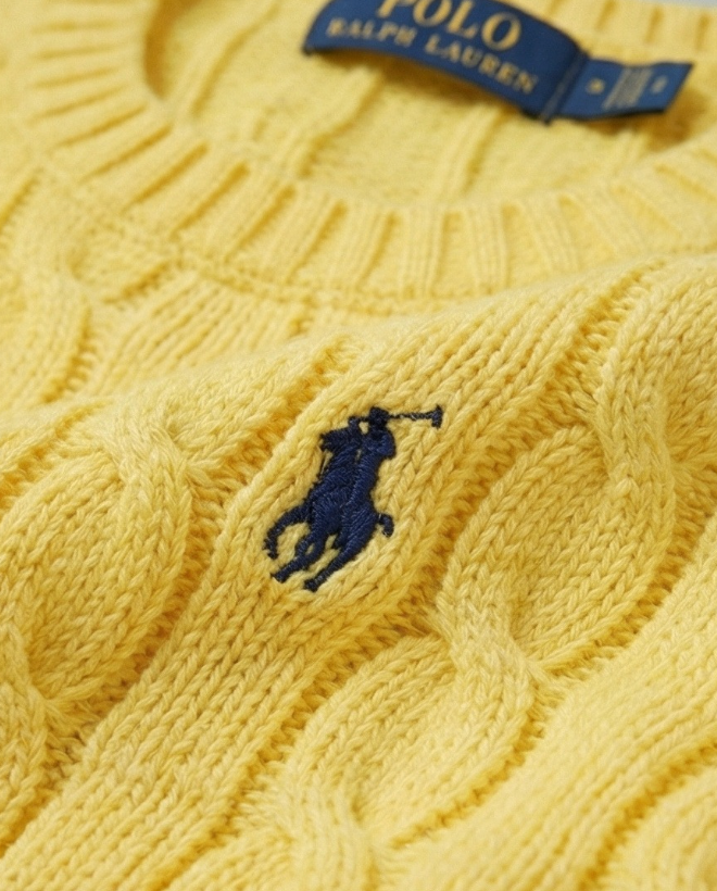 סריג צמות צהוב חמאה מכותנה Polo Ralph Lauren