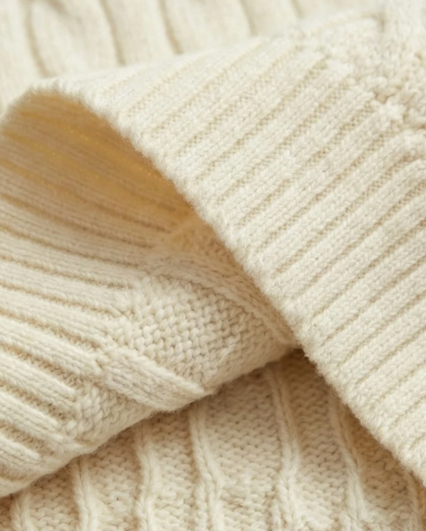 סריג צמות שמנת v מכותנה לנשים Polo Ralph Lauren