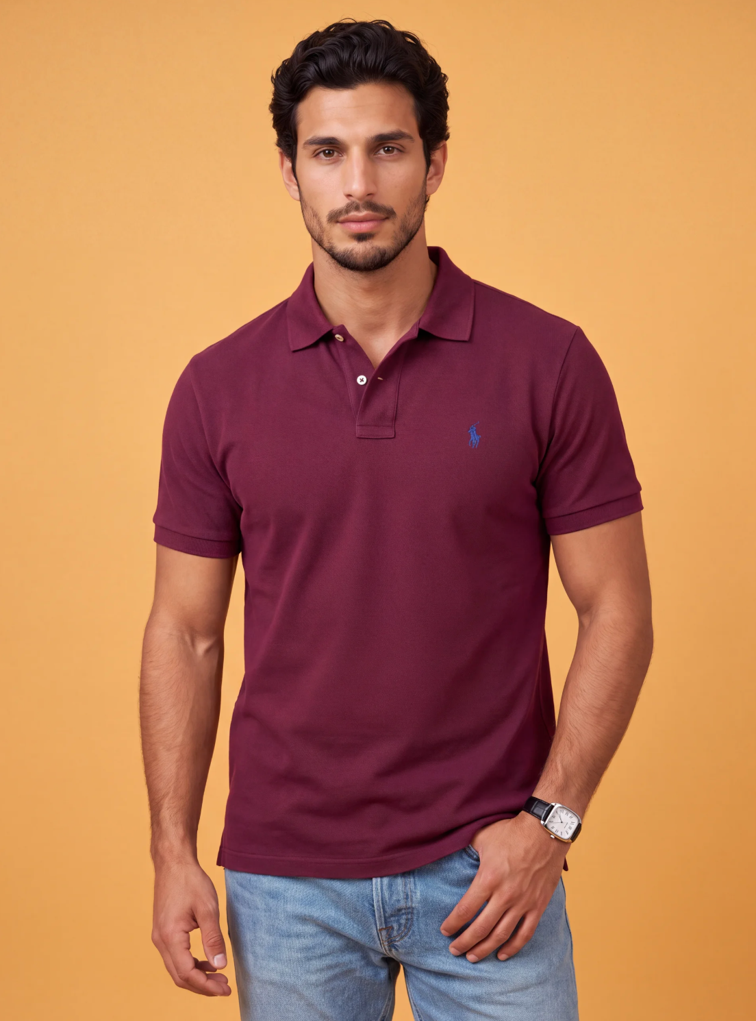 חולצת פולו בד פיקה בורדו לוגו נייבי Polo Ralph Lauren