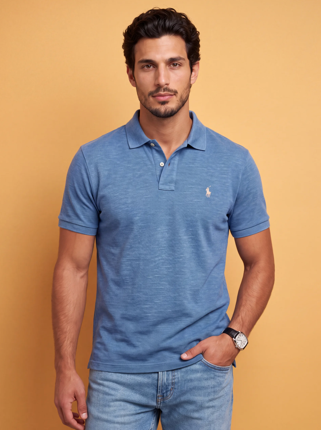 חולצת פולו בד פיקה תכלת לוגו לבן Polo Ralph Lauren